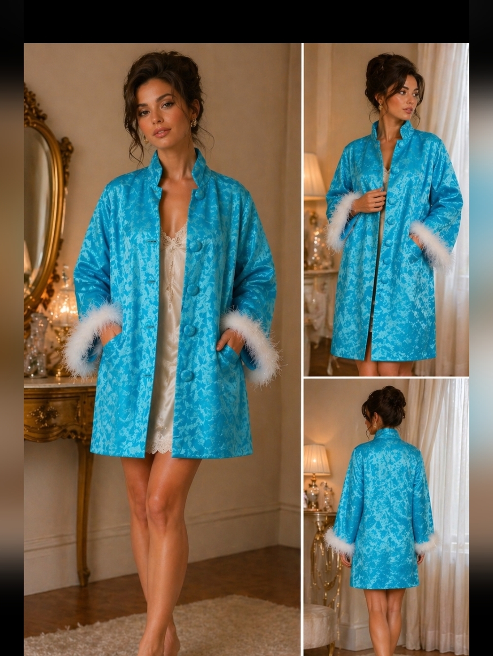 Vintage 1960s Italian Made HostessTurquoise  Boudior Maribou Feather Cuffs Med